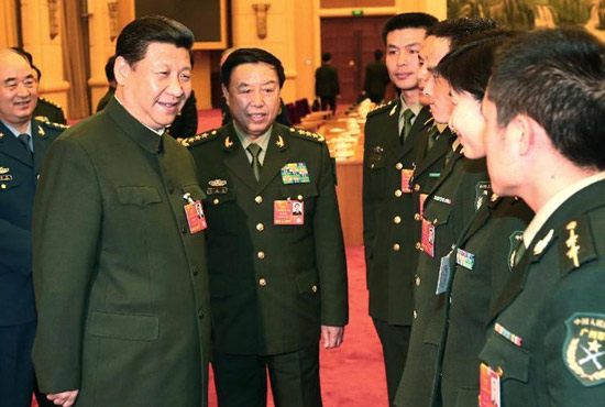 中共中央總書(shū)記、中共中央軍委主席習(xí)近平出席十二屆全國(guó)人大一次會(huì)議解放軍代表團(tuán)全體會(huì)議并發(fā)表重要講話。