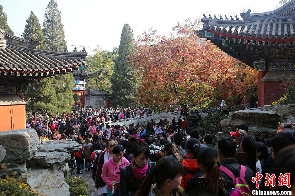 　10月26日，北京香山公園內游客摩肩接踵。