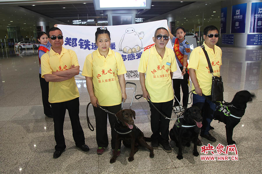 他們此次攜帶的導(dǎo)盲犬名字分別叫A米、戴安娜、凱西，A米是鄭州市第一條導(dǎo)盲犬。