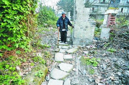 昨日，大渡口區(qū)，徐建高老人走在他鋪成的石子路上。 記者 張路橋 攝