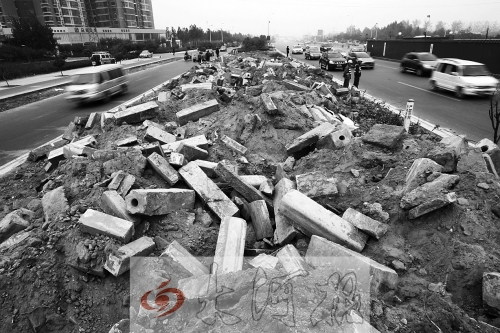 中州大道部分路段，綠化帶成了垃圾場。