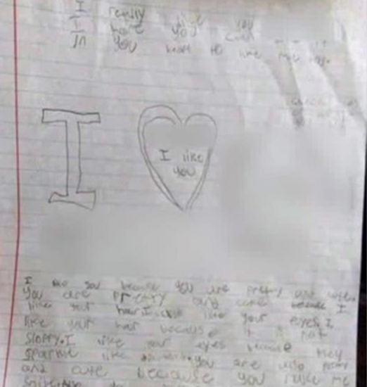 9歲男童給同伴女同學(xué)寫(xiě)的情書(shū)。