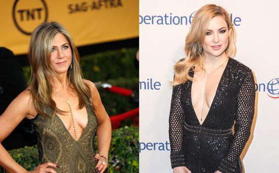 Jennifer Aniston & Kate Hudson出席重要場合也穿低胸裝。（圖片來源：臺灣東森新聞云）