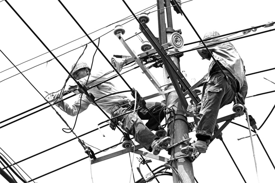 昨日中午，安陽市供電公司配電運(yùn)維專業(yè)團(tuán)隊(duì)的工作人員在維修線路