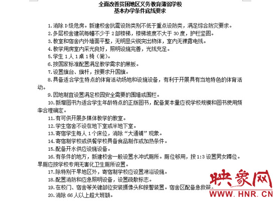 全面改善貧困地區(qū)義務教育薄弱學校基本辦學條件底線要求