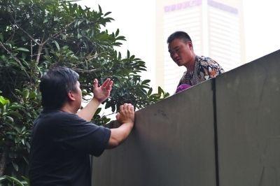 黃主任站在獨(dú)木樁上與男子交談了近半小時(shí)。
