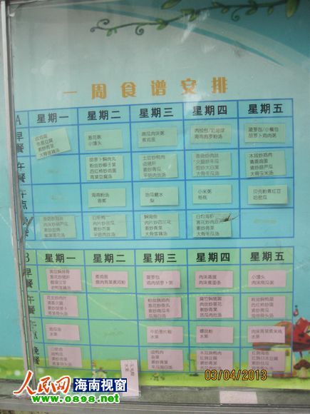 幼兒園公布的食譜，但家長稱并未真正執(zhí)行